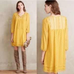 One September Anthropologie Anwen mustard color dress size S - Like New!